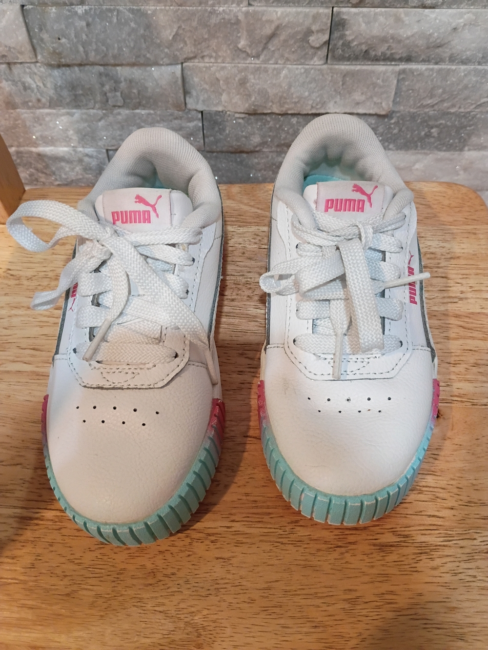 Puma Carina Fade Kids White Sneakers Pink & Blue Size 13C